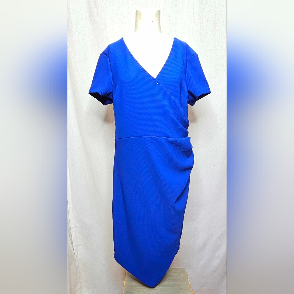 Bisou Bisou Cobalt Blue Ruched Sheath Cocktail Dress Size 14